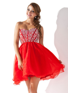 Empire Sweetheart Short/Mini Organza Satin Homecoming Dress With Beading Sequins (022008141)