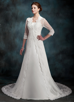 A-Line/Princess Chapel Train Satin Wedding Dress (002011517)