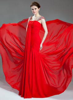 Mermaid Sweetheart Court Train Chiffon Evening Dress With Ruffle Beading (017019716)