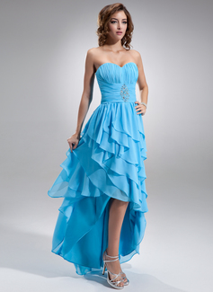 A-Line/Princess Sweetheart Asymmetrical Chiffon Prom Dress With Ruffle Beading (018021020)