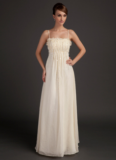 A-Line/Princess Floor-Length Chiffon Holiday Dress With Ruffle Beading Flower(s) (020015508)
