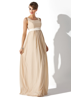 Empire Square Neckline Floor-Length Chiffon Charmeuse Maternity Bridesmaid Dress With Sash (045004409)