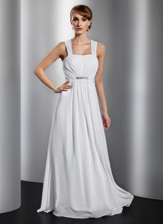 A-Line/Princess Square Necklin Floor-Length Chiffon Evening Dress With Ruffle Beading (017014832)