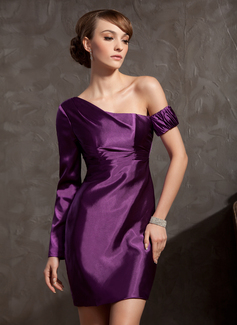 Sheath Off-the-Shoulder Knee-Length Charmeuse Cocktail Dress With Ruffle (016014849)