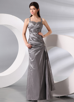 Sheath Halter Floor-Length Taffeta Evening Dress With Ruffle Beading (017014001)