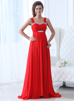 Empire Sweetheart Sweep Train Chiffon Evening Dress With Ruffle Beading (017017358)