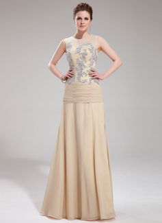 A-Line/Princess Scoop Neck Floor-Length Chiffon Tulle Evening Dress With Lace (017019753)