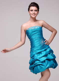 A-Line/Princess Strapless Knee-Length Taffeta Cocktail Dress With Ruffle Beading (016016047)