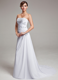 A-Line/Principessa Senza spalline Coda a strascico corto Chiffon Abiti per matrimonio con Increspature Pizzo (002004166)