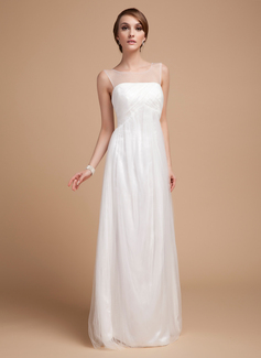 Empire Scoop Neck Floor-Length Tulle Wedding Dress With Ruffle (002014502)
