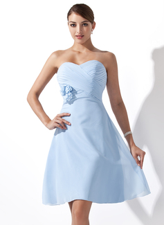 Empire Sweetheart Knee-Length Chiffon Bridesmaid Dress With Ruffle Flower(s) (007000932)