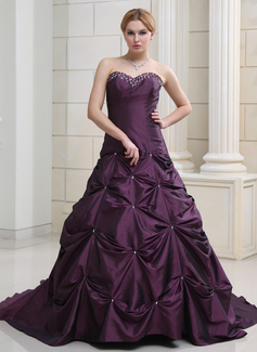 Ball-Gown Sweetheart Chapel Train Taffeta Wedding Dress With Ruffle Beadwork (002000503)