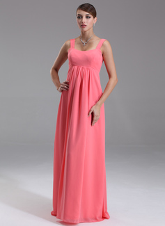 Empire Scoop Neck Floor-Length Chiffon Maternity Bridesmaid Dress With Ruffle (045004385)