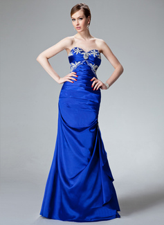 Mermaid Sweetheart Floor-Length Charmeuse Evening Dress With Ruffle Beading Appliques (017004185)
