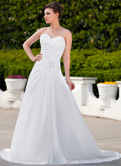 A-Line/Princess Sweetheart Court Train Taffeta Wedding Dress With Ruffle Lace Beadwork (002012023)
