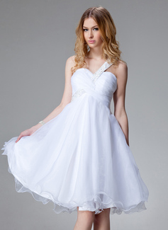 Empire One-Shoulder Knee-Length Taffeta Organza Homecoming Dress With Ruffle Beading (022004493)