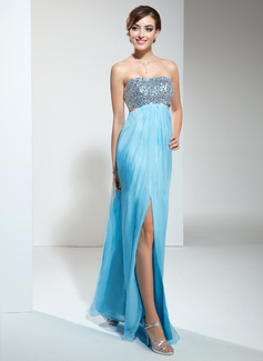 Sheath Sweetheart Floor-Length Chiffon Prom Dress With Ruffle Beading (018022452)