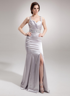Sheath Sweetheart Watteau Train Satin Evening Dress With Ruffle Beading (017016338)