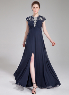 A-Line/Princess Scoop Neck Floor-Length Chiffon Tulle Evening Dress With Ruffle Beading Sequins (017019448)