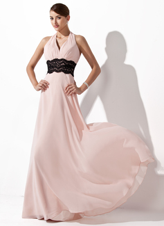 A-Line/Princess Halter Floor-Length Chiffon Evening Dress With Ruffle Lace (017021127)
