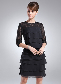 Sheath Scoop Neck Knee-Length Chiffon Mother of the Bride Dress With Lace (008005930)