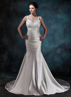Mermaid Sweetheart Chapel Train Satin Wedding Dress With Ruffle (002001189)