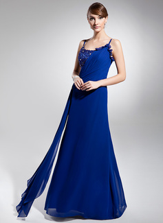 A-Line/Princess Scoop Neck Floor-Length Chiffon Holiday Dress With Ruffle Beading (018014694)
