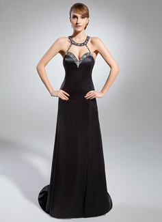 Sheath Sweetheart Court Train Charmeuse Evening Dress With Beading (017024363)