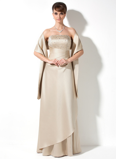 A-Line/Princess Strapless Floor-Length Satin Bridesmaid Dress With Ruffle Beading (007000982)