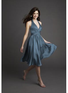 Graceful A-Line/Princess Halter Knee-Length Charmeuse Evening Dresses With Ruffle (017004357)