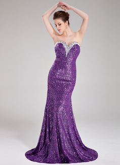 Mermaid Sweetheart Court Train Sequined Prom Dress With Beading (018018881)