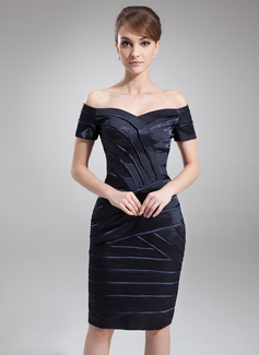 Sheath Off-the-Shoulder Knee-Length Charmeuse Mother of the Bride Dress (008006335)