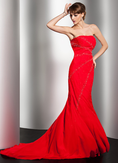 Mermaid Sweetheart Court Train Chiffon Evening Dress With Beading (017014550)