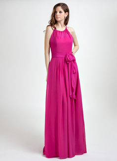 A-Line/Princess Halter Floor-Length Chiffon Holiday Dress With Ruffle (020015819)