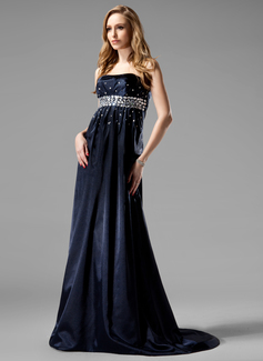 Graceful A-Line/Princess Sweetheart Sweep Train Charmeuse Evening Dresses With Ruffle Beading (017004366)