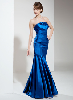 Mermaid Scalloped Neck Floor-Length Charmeuse Evening Dress With Ruffle (017002646)