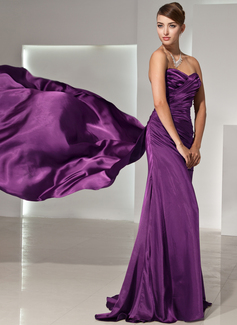 Sheath Sweetheart Watteau Train Charmeuse Evening Dress With Ruffle (017014444)