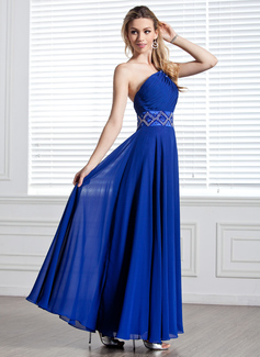 A-Line/Princess One-Shoulder Floor-Length Chiffon Evening Dress With Ruffle Beading (017004344)