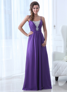 A-Line/Princess Scoop Neck Floor-Length Chiffon Evening Dress With Beading (017017365)