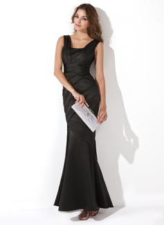 Mermaid Square Necklin Floor-Length Satin Evening Dress With Ruffle (017013724)