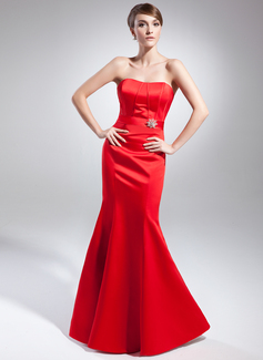 Mermaid Sweetheart Floor-Length Satin Evening Dress With Crystal Brooch (017015002)