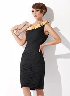 Sheath One-Shoulder Knee-Length Chiffon Charmeuse Cocktail Dress With Ruffle Sash Beading (016008557)