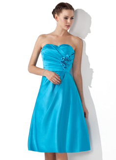 Empire Sweetheart Knee-Length Satin Bridesmaid Dress With Ruffle Flower(s) (007000934)