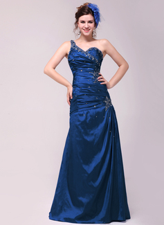 Sheath One-Shoulder Floor-Length Taffeta Evening Dress With Ruffle Beading (017014020)