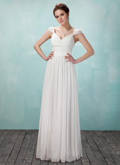 A-Line/Princess V-neck Floor-Length Chiffon Evening Dress With Ruffle Beading (017018950)