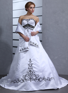 Ball-Gown Sweetheart Chapel Train Satin Wedding Dress With Embroidery Sashes (002001949)