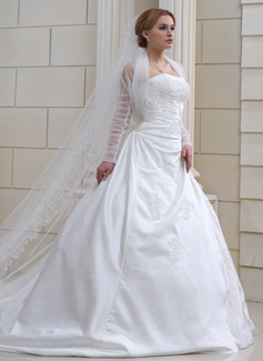 Ball-Gown Strapless Court Train Satin Wedding Dress With Ruffle Lace Beadwork (002011657)