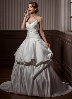 Ball-Gown Sweetheart Sweep Train Satin Wedding Dress With Ruffle (002012656)