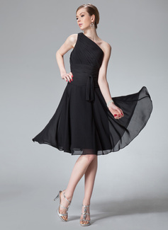A-Line/Princess One-Shoulder Knee-Length Chiffon Bridesmaid Dress With Ruffle (007013958)