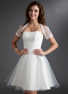 A-Line/Princess Sweetheart Knee-Length Tulle Wedding Dress With Ruffle Beadwork (002011497)
